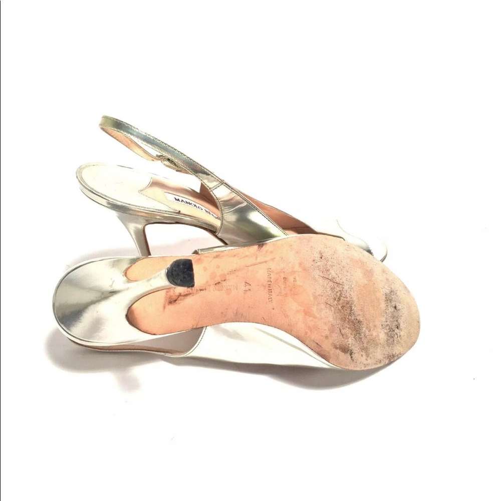 Manolo Blahnik metallic peep toe stilettos